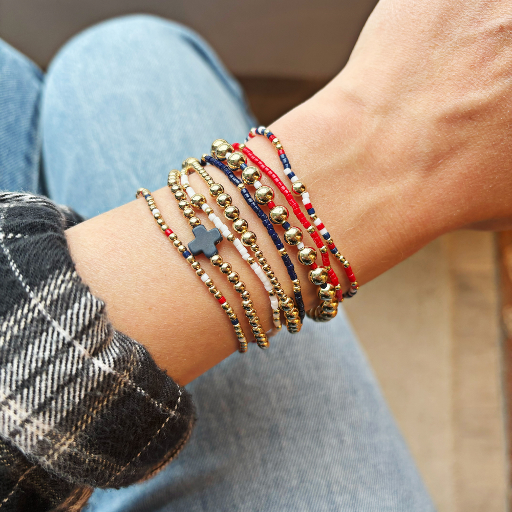 Signature Cross Gold Pattern 3mm Bead Bracelet | Firecracker