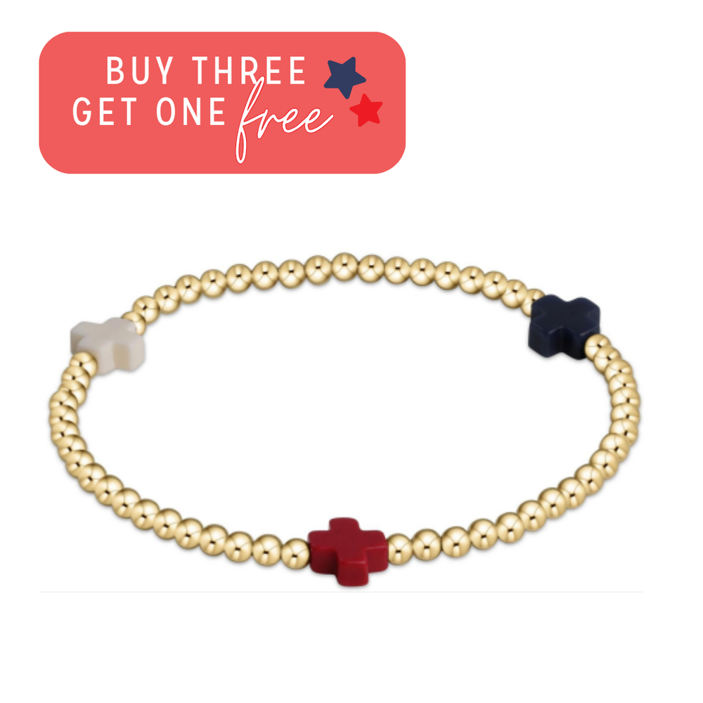Signature Cross Gold Pattern 3mm Bead Bracelet | Firecracker
