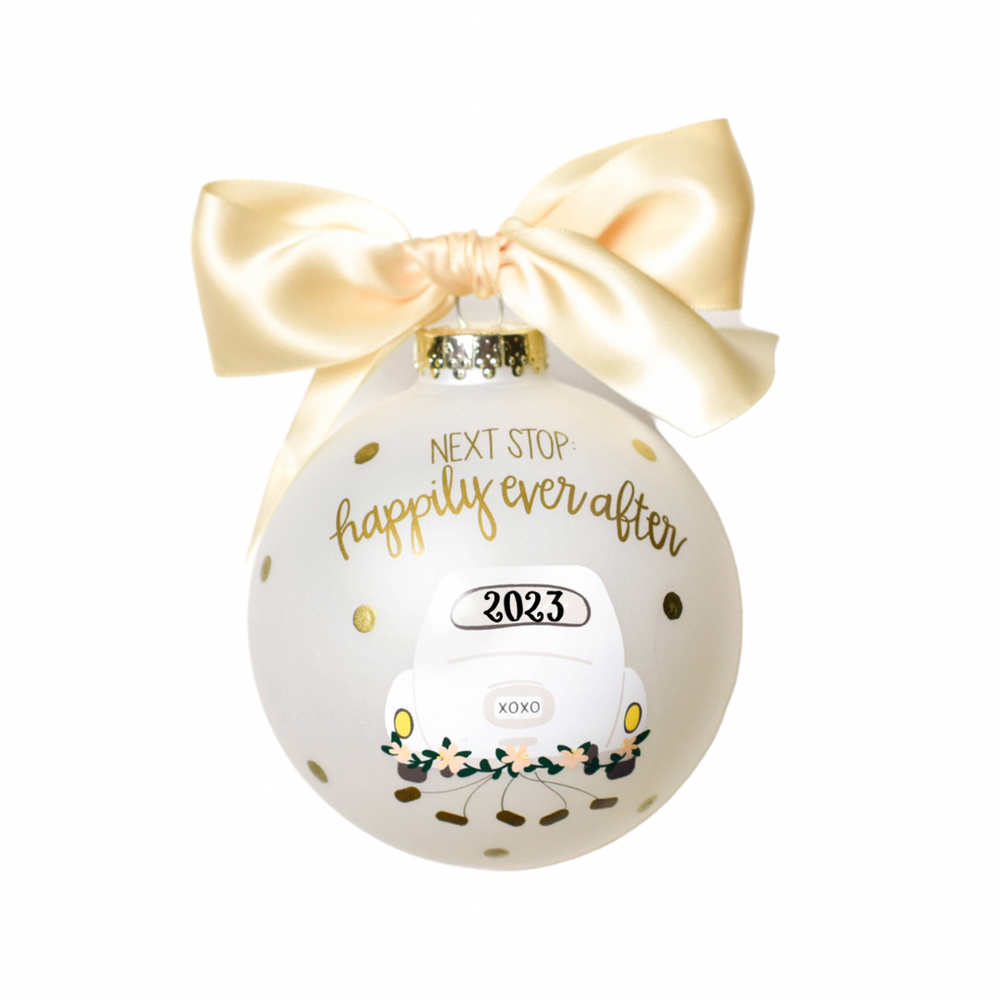 Next Stop Happily Ever After Glass Ornament