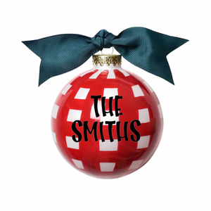 Merry Christmas Gingham Glass Ornament