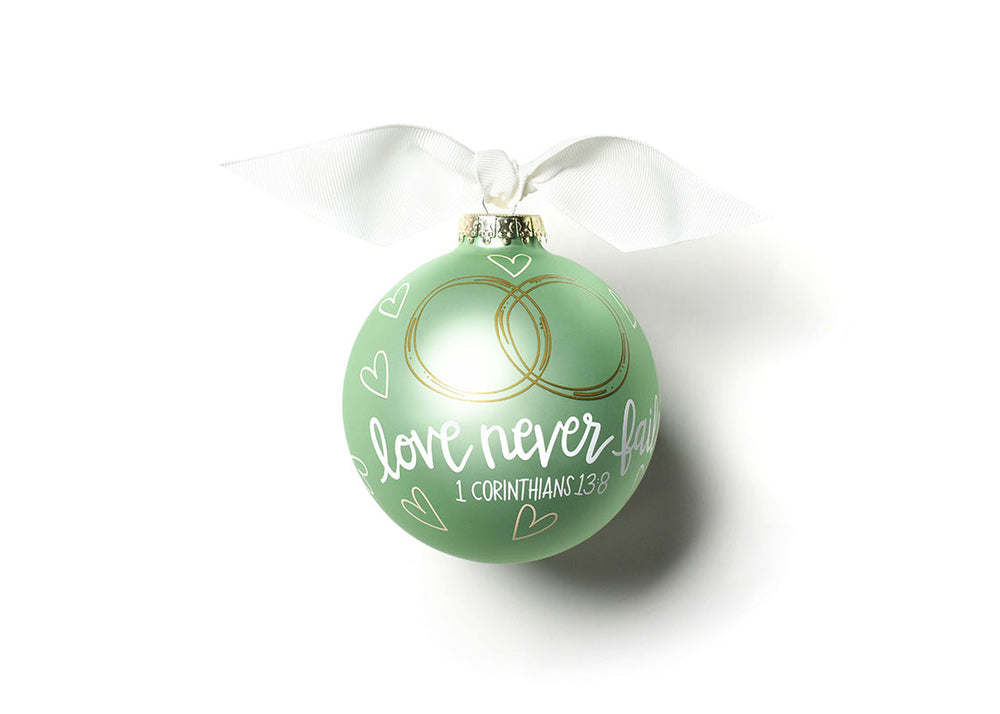 Love Never Fails Glass Ornament