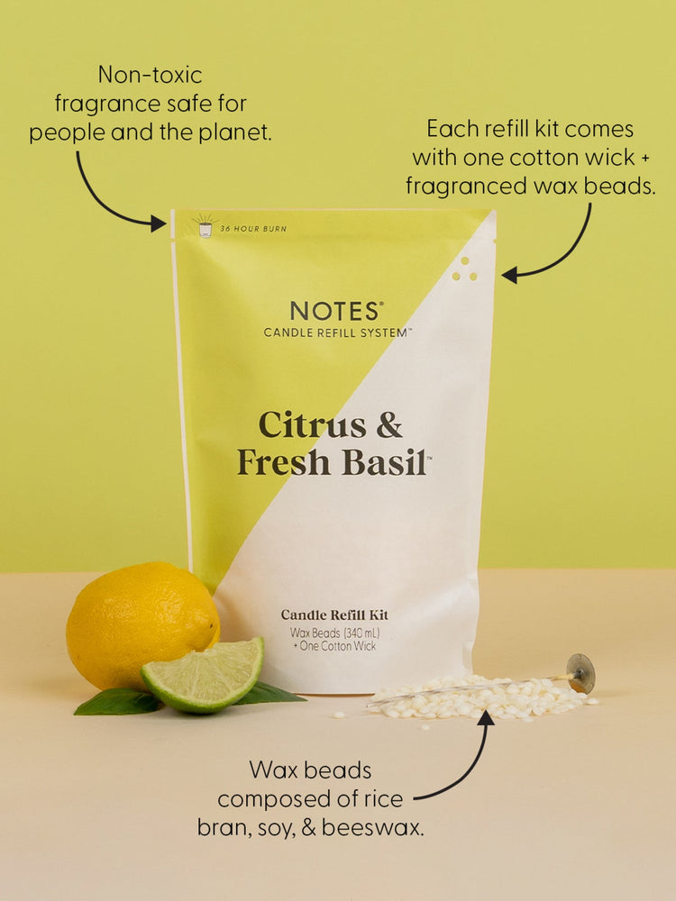 NOTES Candle Refill Kit | Citrus & Fresh Basil