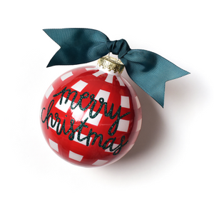 Merry Christmas Gingham Glass Ornament