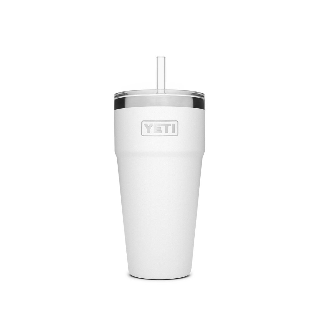 White YETI Rambler 26 oz Stackable Cup With Straw Lid