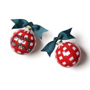 Merry Christmas Gingham Glass Ornament