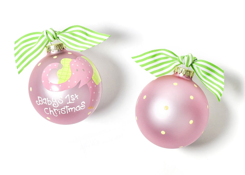 Baby's First Christmas Pink Elephant Glass Ornament