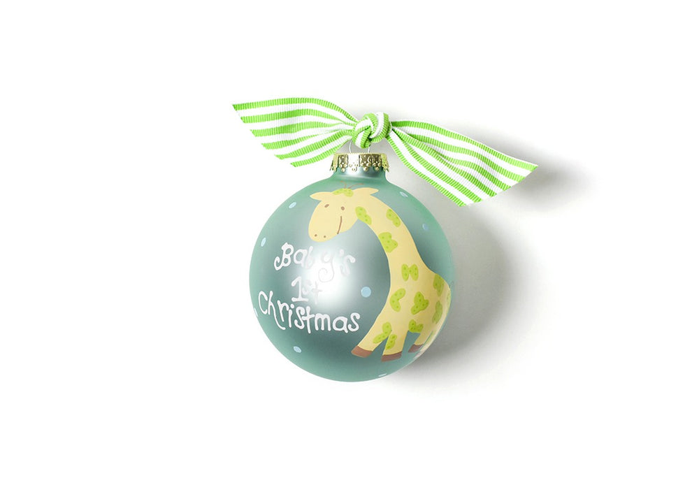 Baby's First Christmas Blue Giraffe Glass Ornament