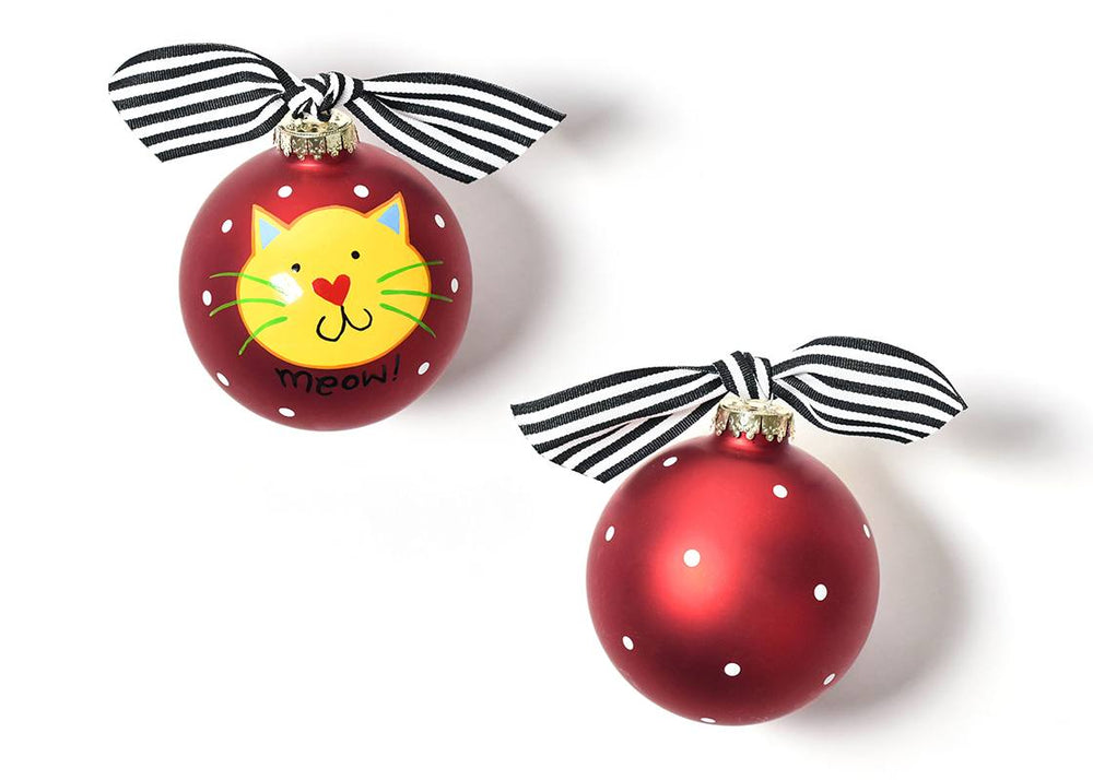 Meow Red Cat Glass Ornament