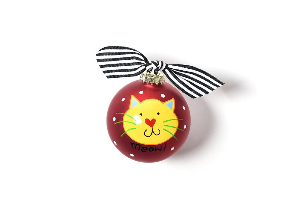 Meow Red Cat Glass Ornament