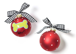 Woof Dog Bone Glass Ornament