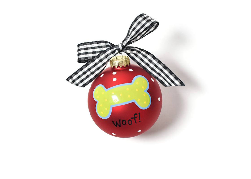 Woof Dog Bone Glass Ornament