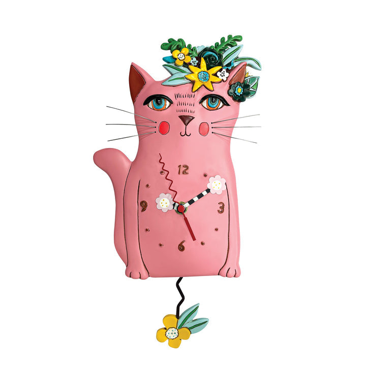 Pretty Kitty Pink Pendulum Clock