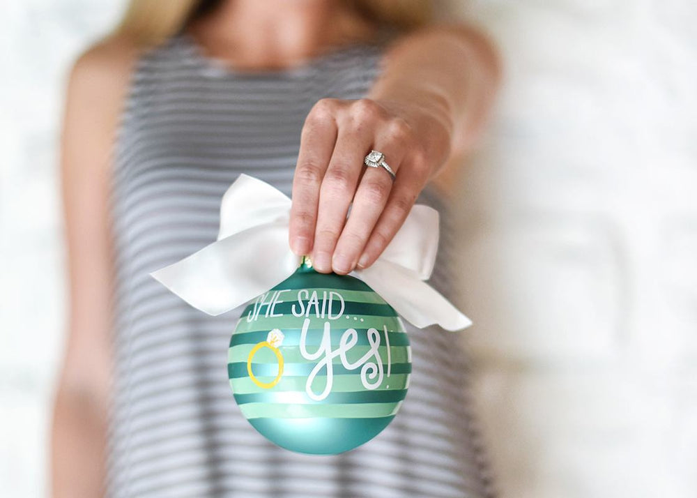 She Said Yes Just Engaged Glass Ornament