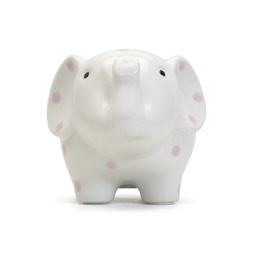 White Elephant Bank with Pink Polka Dots